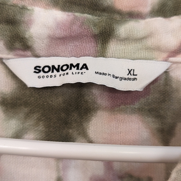 Sonoma Oversized Button Down Short Sleeve Top Cream Green Sz X-Large - Picture 6 of 7